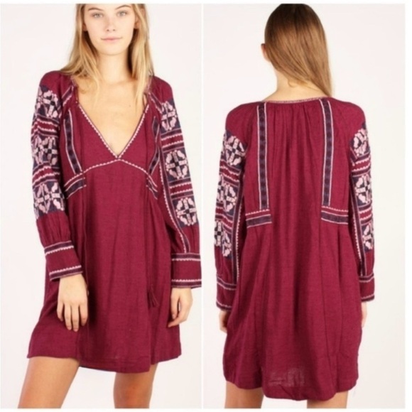 Free People All My Life Boho Embroidered Long Sleeve Dress L - Picture 1 of 8